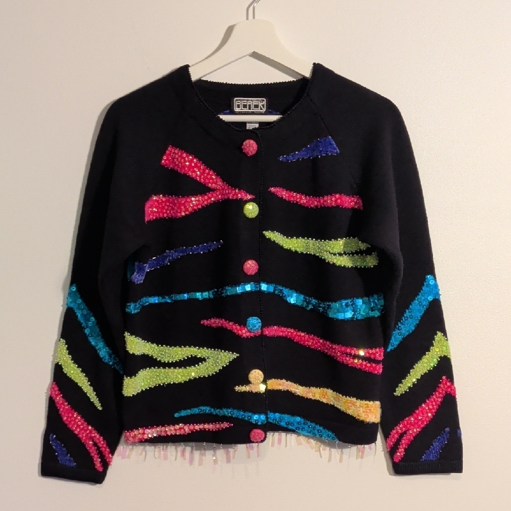 VINTAGE colorful embellished cardigan - size medium
